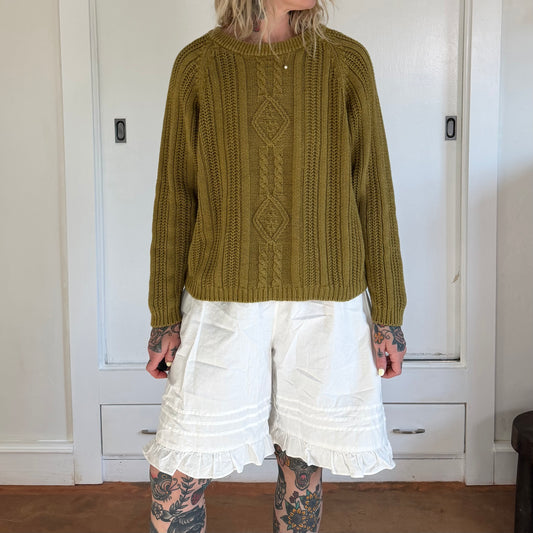Vintage 1990s Olive Green Cable Knit Sweater