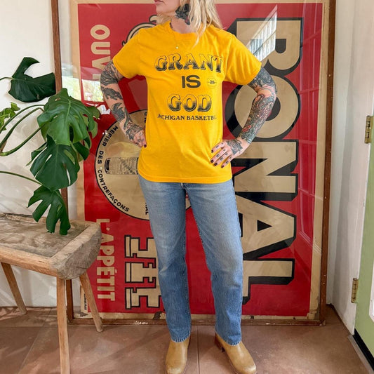 Vintage 1970s University of Michigan basketball graphic t shirt “grant is god”