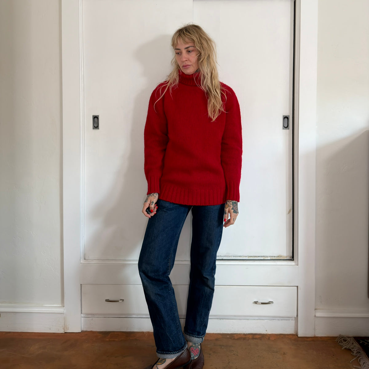 Vintage Ralph Lauren Red Wool Turtleneck Sweater Preppy Holiday Knit Mens M