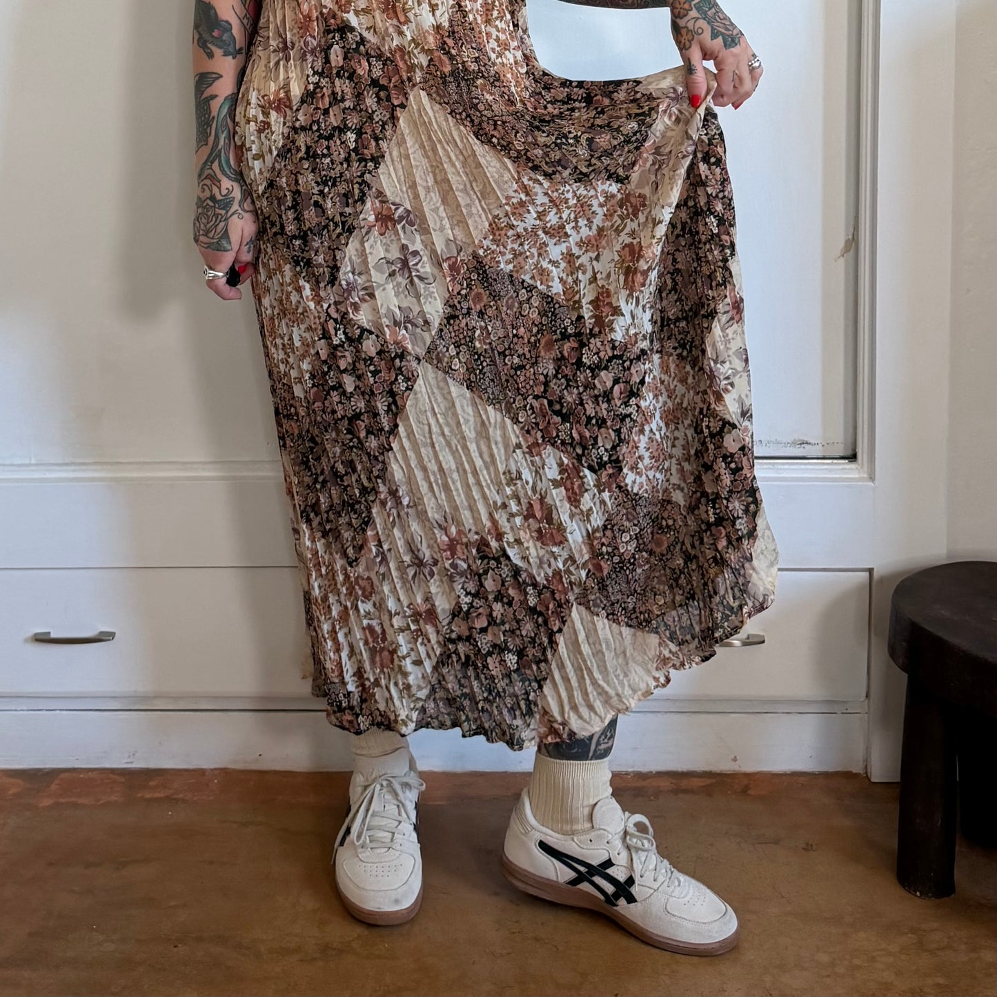 Vintage Danielle Haven Patchwork Floral Plisse Maxi Dress