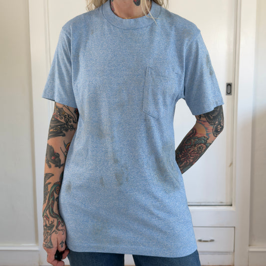 Vintage JCPenney Mens Large Blue Heathered Pocket T-Shirt