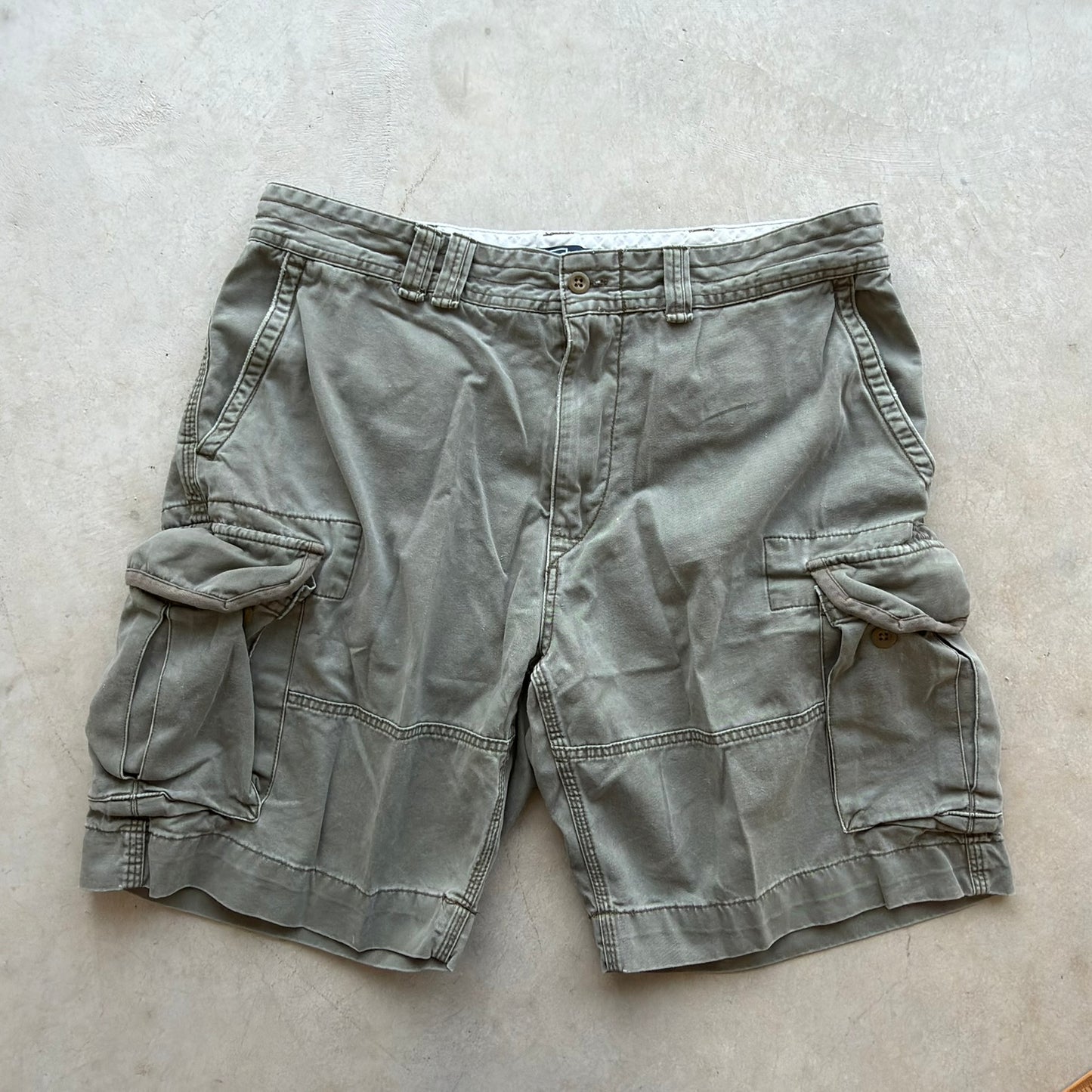 Vintage Polo Ralph Lauren Mens Cargo Shorts Olive Green Cotton Twill Multi Pocket 38