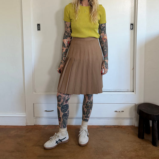 Vintage 1980s Camel Tan Wool Pleated Skirt