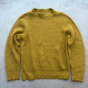 Vintage National Mustard Yellow Waffle Knit Lambswool Blend Crewneck Sweater
