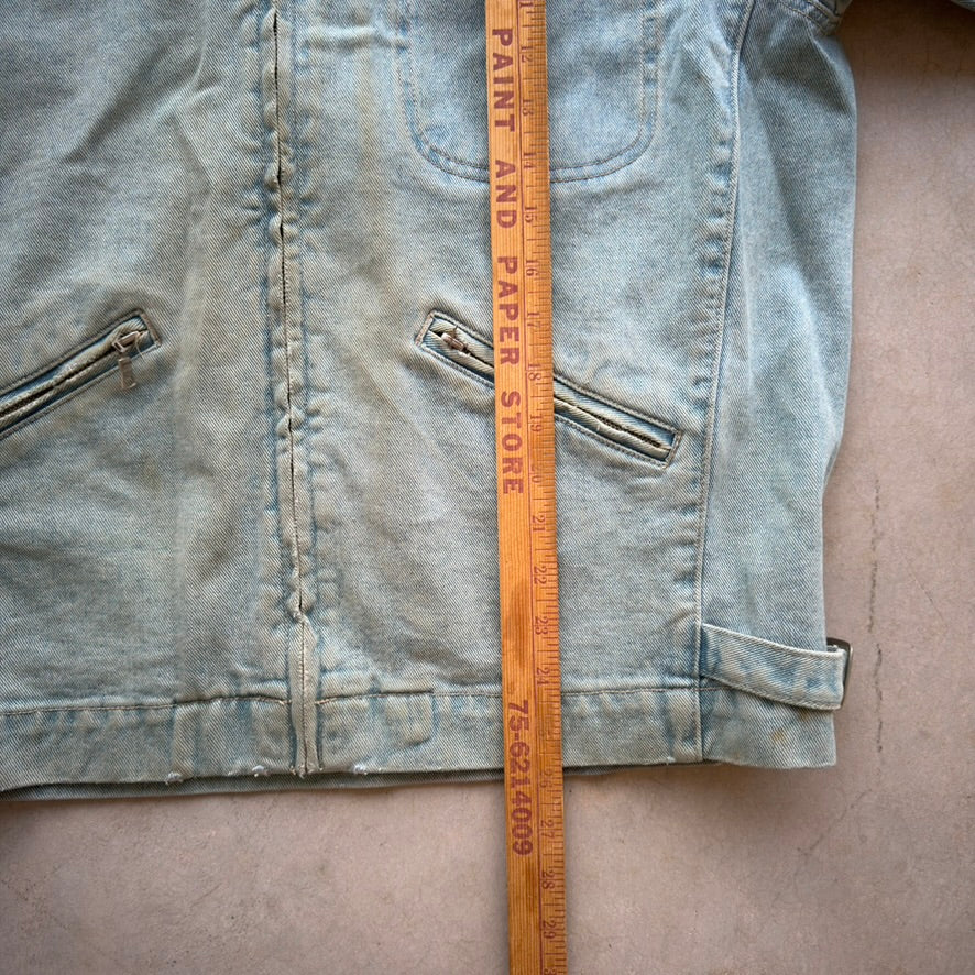 Vintage Distressed Denim Zip Up Jacket Light Wash Workwear Trucker Mens L/XL