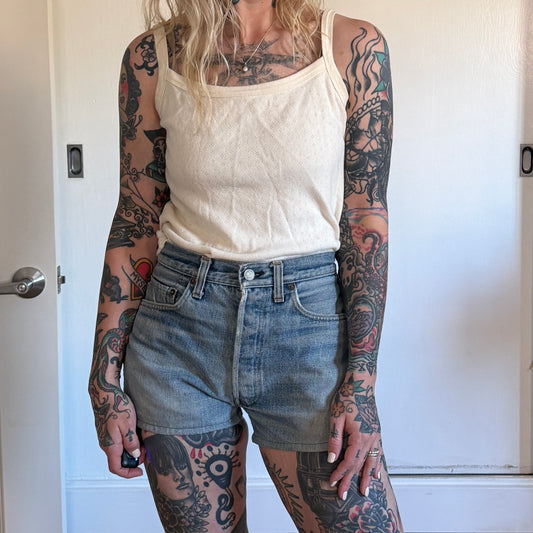 Vintage 1990s Levi's 501 selvedge red line blue denim shorts