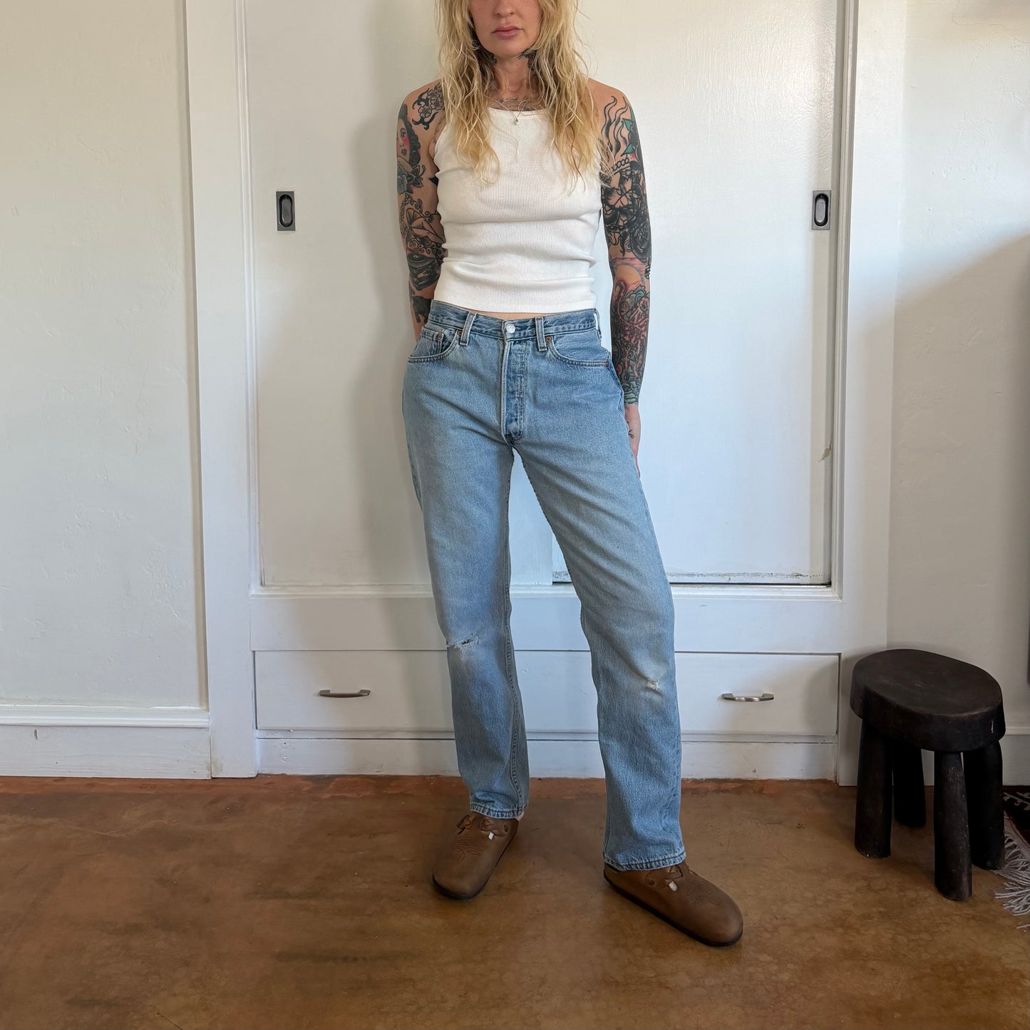 Vintage Levis 501 Made in USA Light Wash Straight Leg Denim Jeans