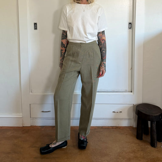 Vintage Norton Petite Olive Tan Micro Check High Waist Trousers
