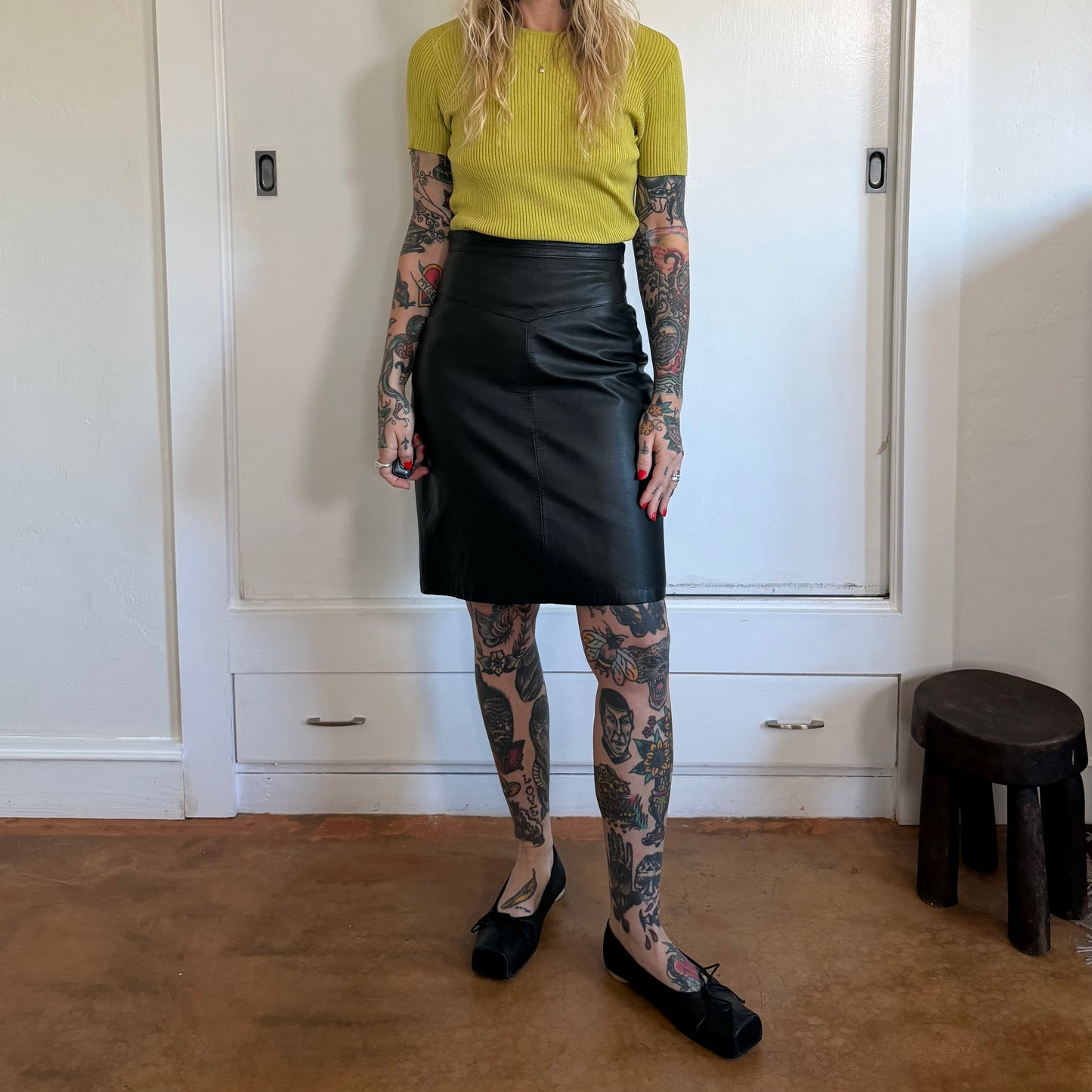 Vintage Outerbound Black Leather Pencil Skirt