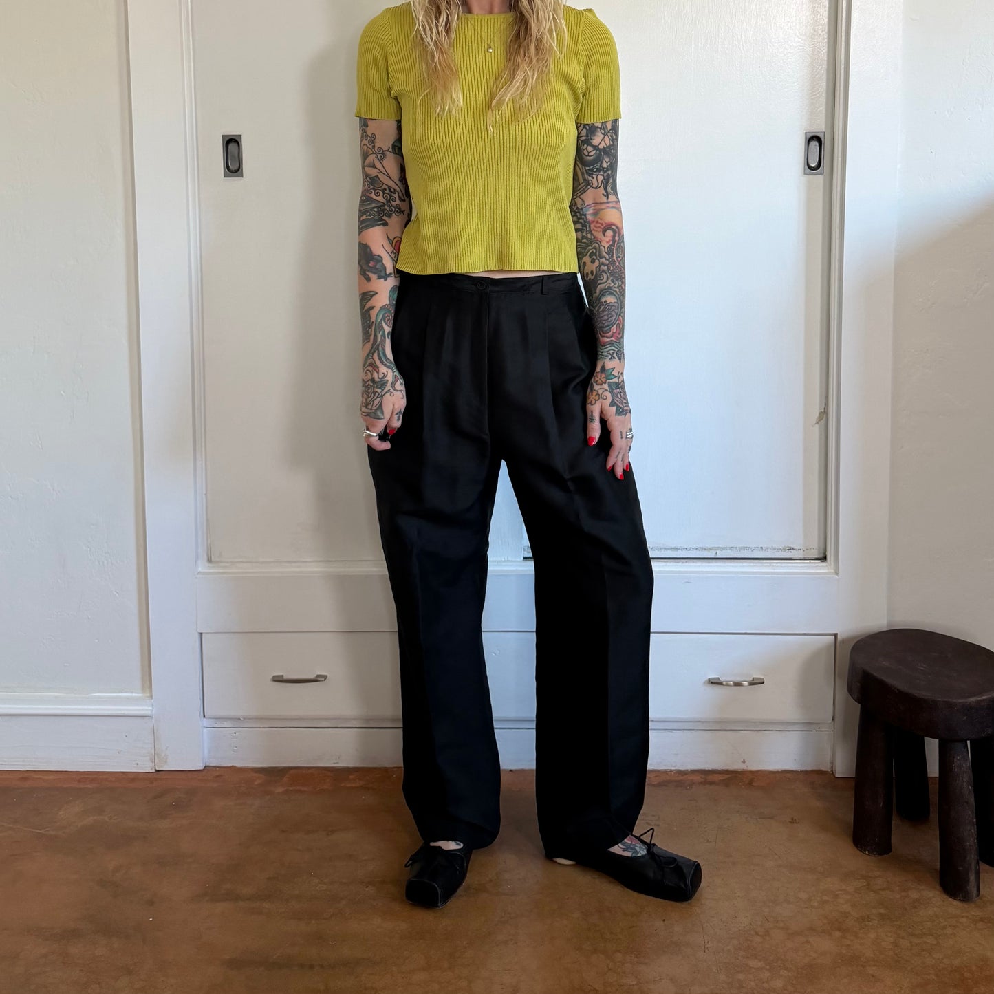 Vintage Kasper & Co Black Silk Pleated Trousers