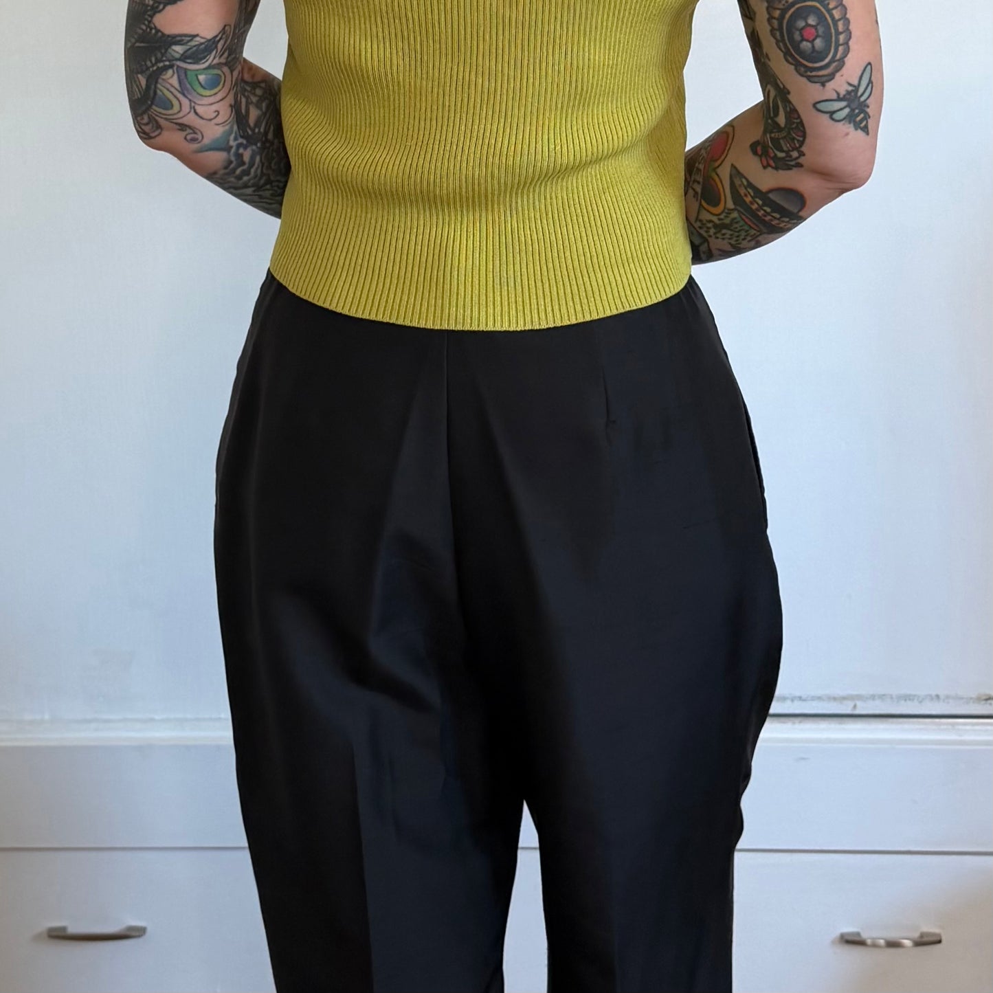 Vintage Kasper & Co Black Silk Pleated Trousers