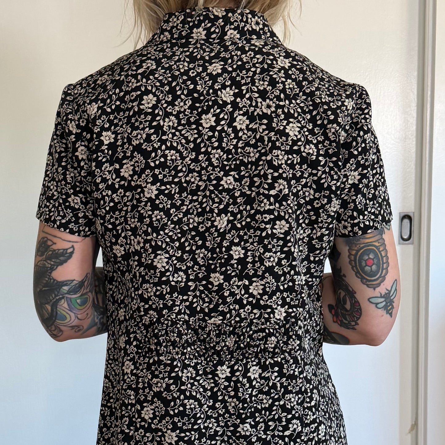 Vintage Talbots Black & White Floral Short Sleeve Dress