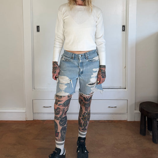 Vintage 1990s Levis 550 Distressed Denim Light Wash Shorts
