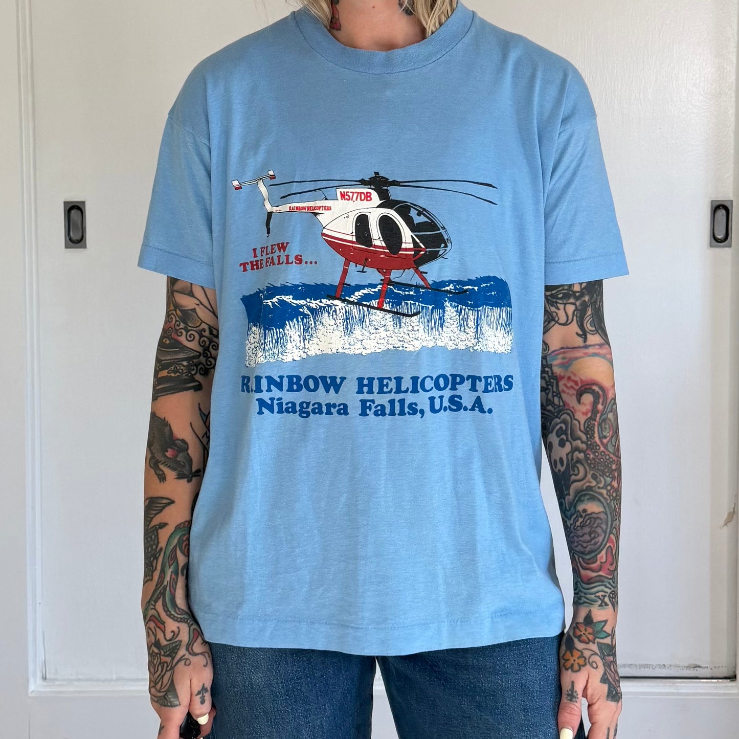 Vintage 1980s Screen Stars Rainbow Helicopters Niagara Falls T Shirt