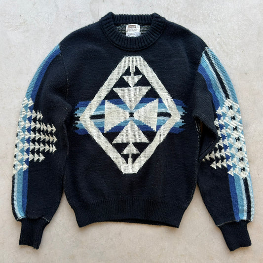 Vintage Montgomery Ward Wintuk Orlon Southwestern Chevron Geometric Knit Sweater Large