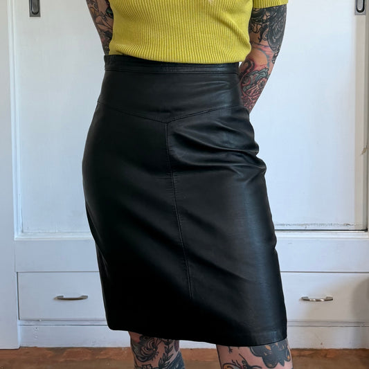 Vintage Outerbound Black Leather Pencil Skirt