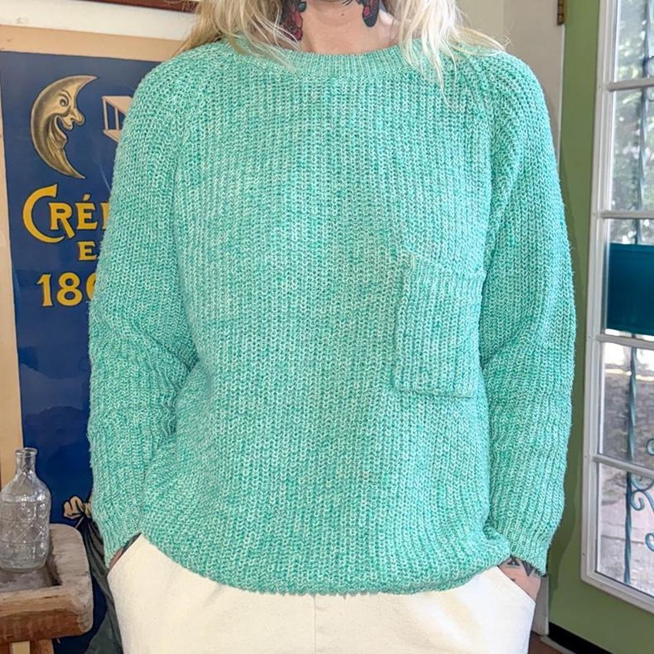 Vintage 1980s Green Knit Crewneck Sweater