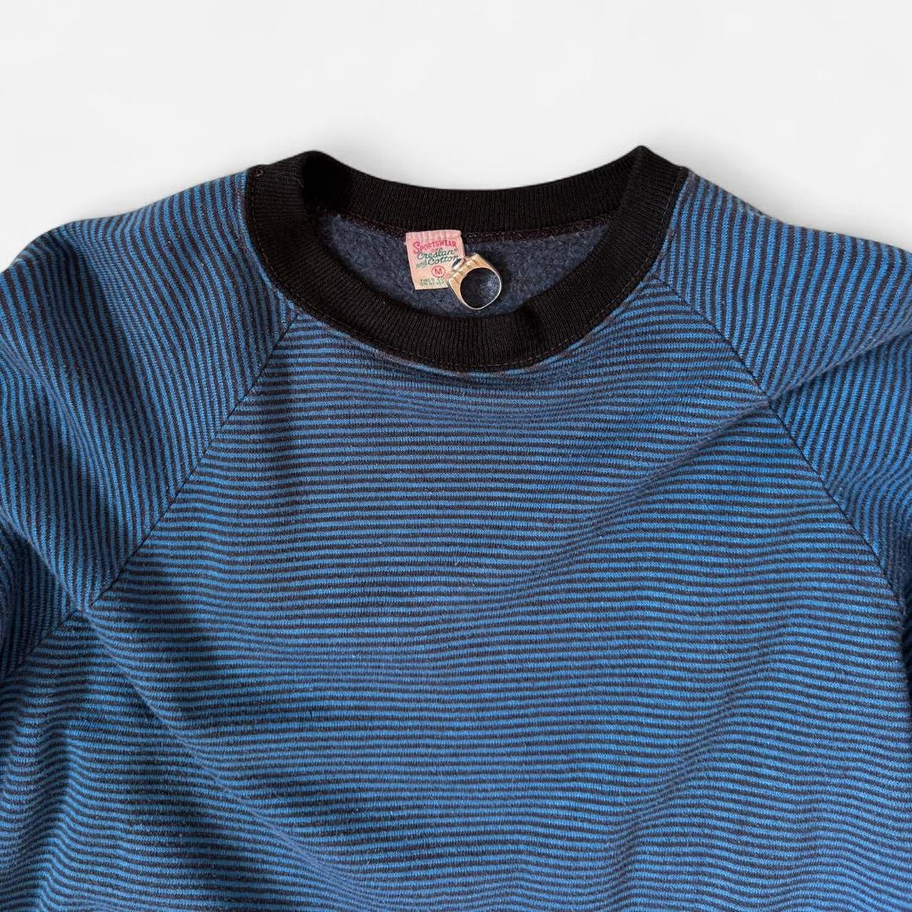 Vintage 1960s Blue and Black Striped Crewneck Sweatshirt