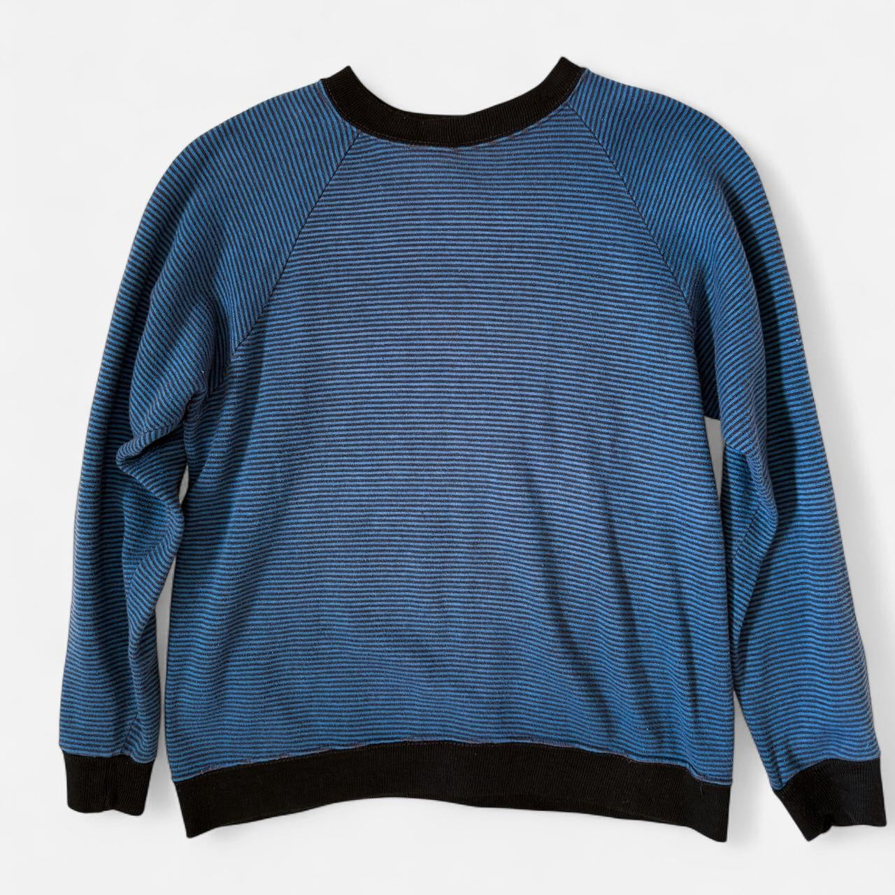 Vintage 1960s Blue and Black Striped Crewneck Sweatshirt