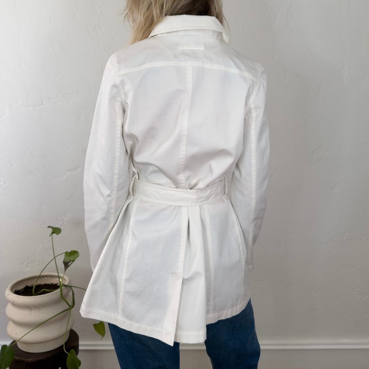 Vintage Old Navy White Utility Belted Field Jacket Womens Medium Snap Front Coat
